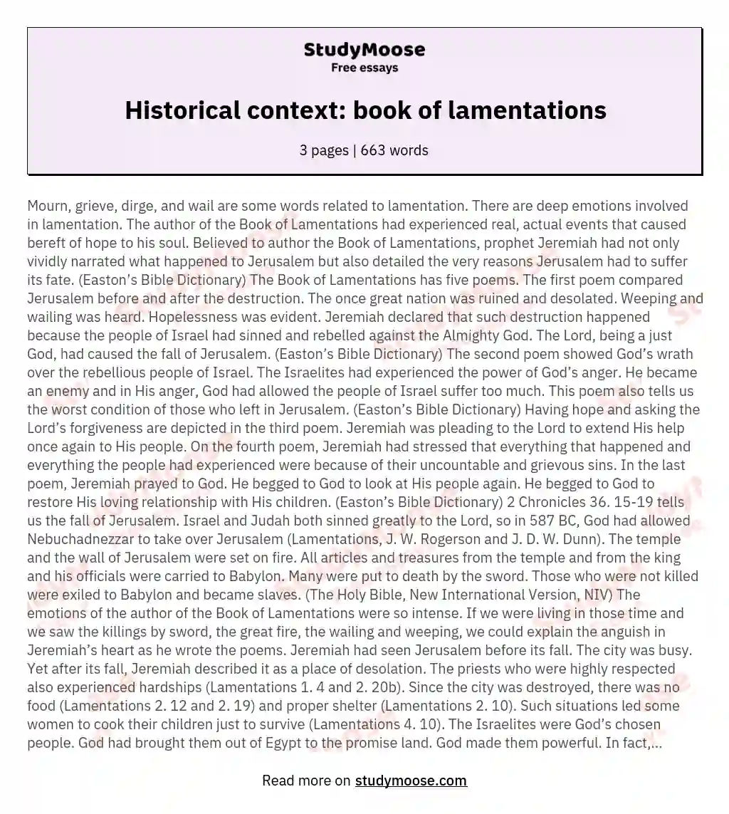 Historical context: book of lamentations