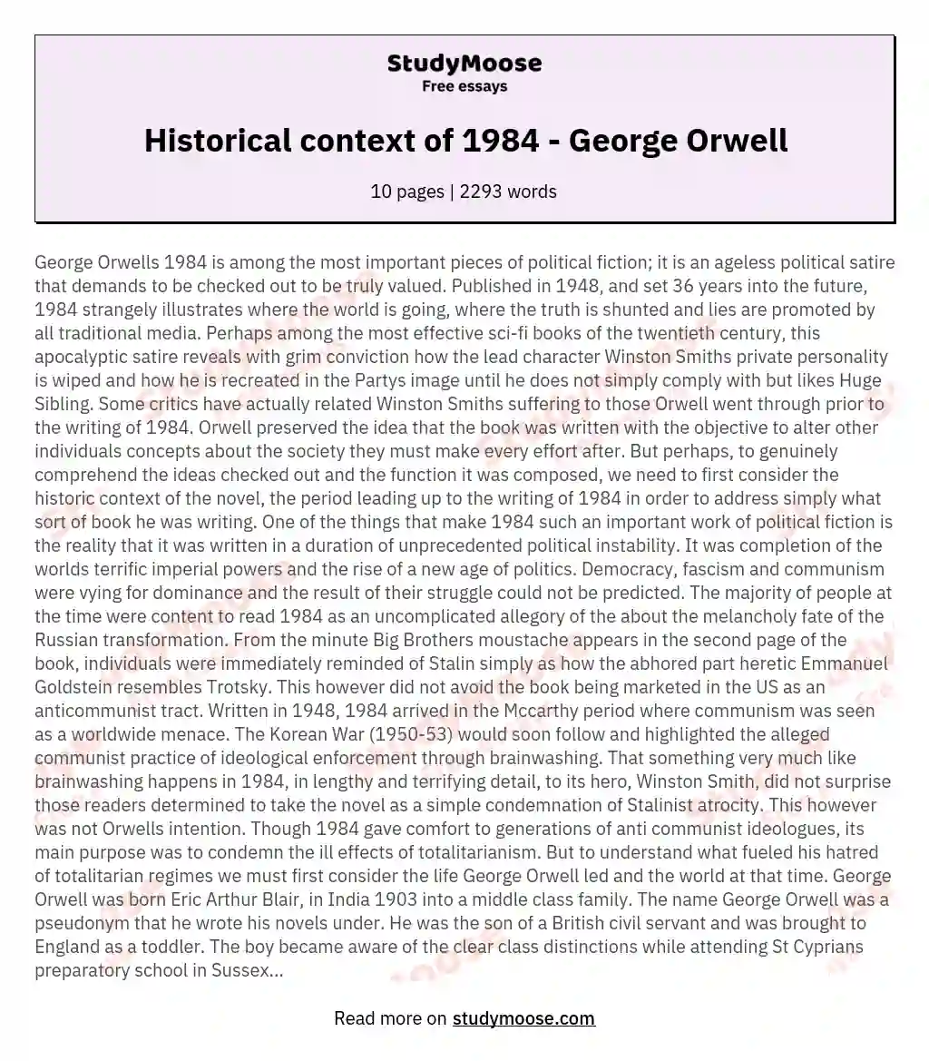 Historical context of 1984 - George Orwell essay