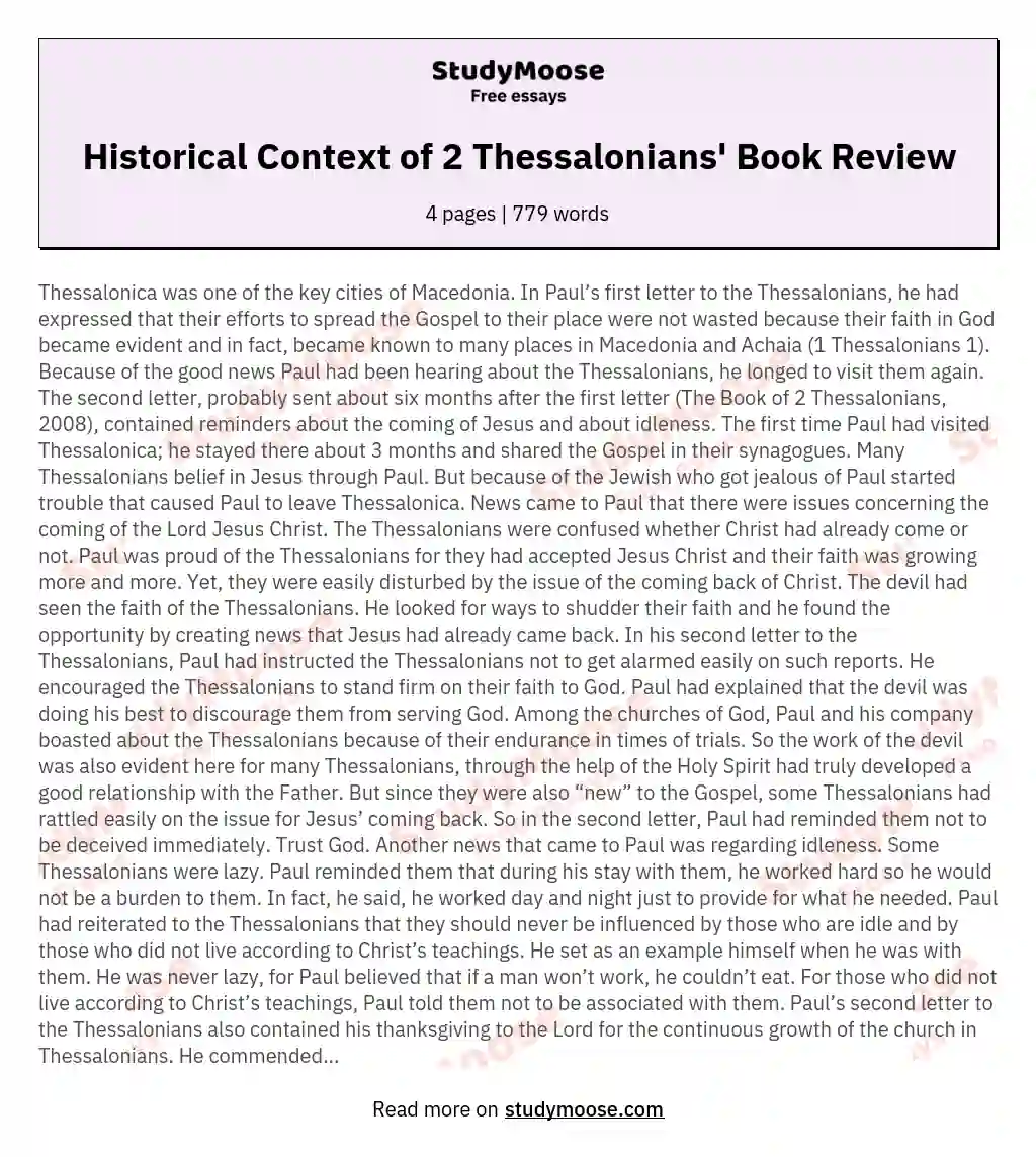 Historical Context of 2 Thessalonians' Book Review essay