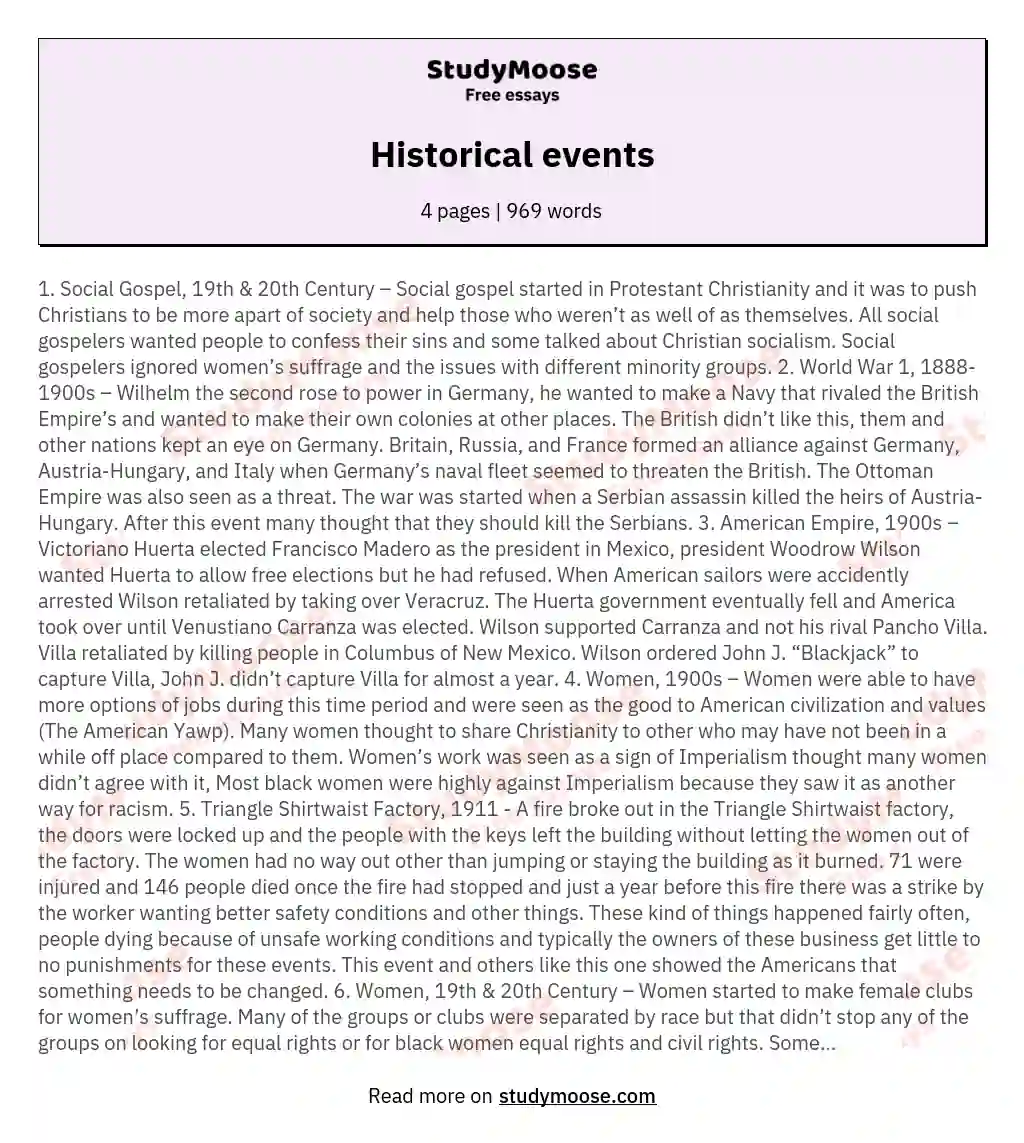 Historical events essay