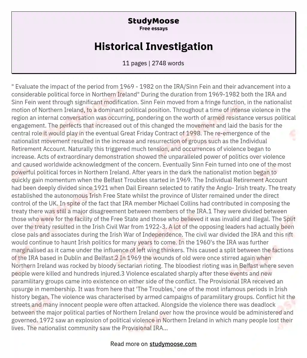 Historical Investigation essay