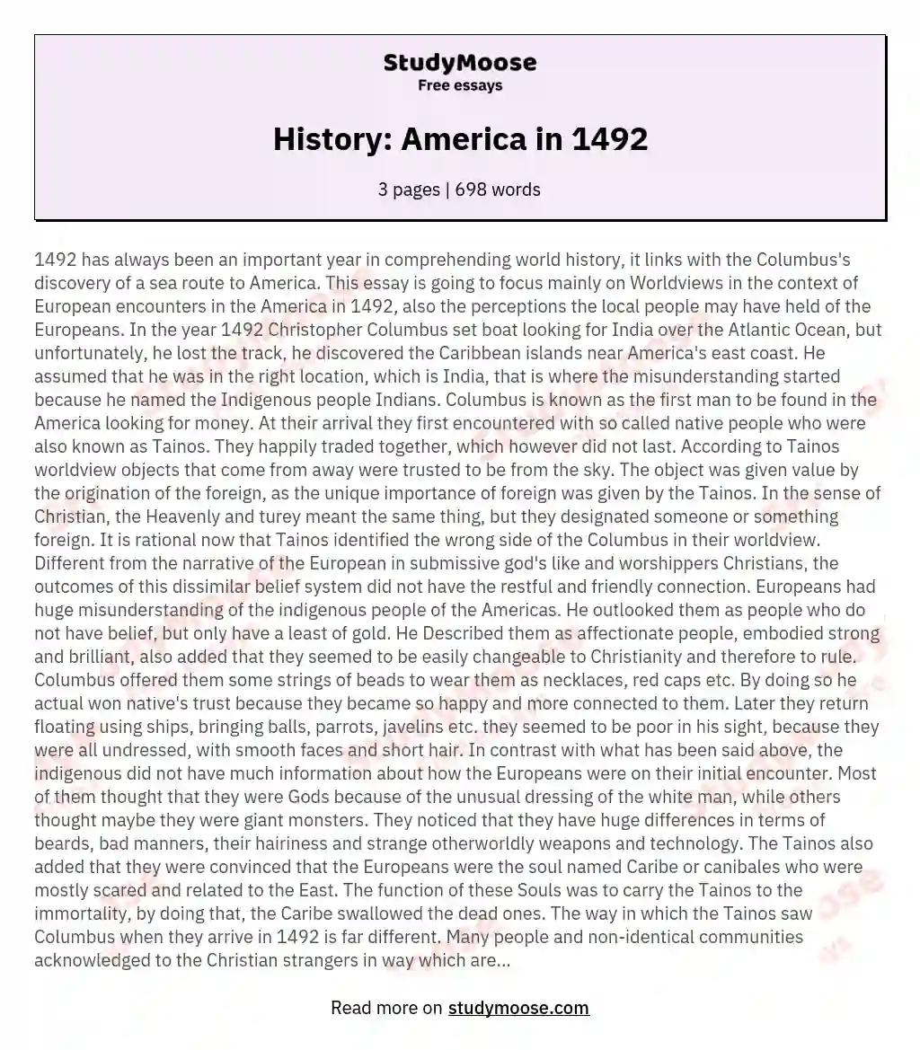 History: America in 1492 essay