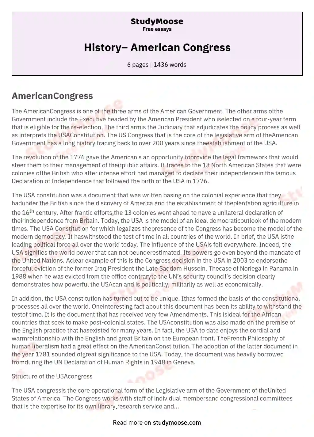History– American Congress essay