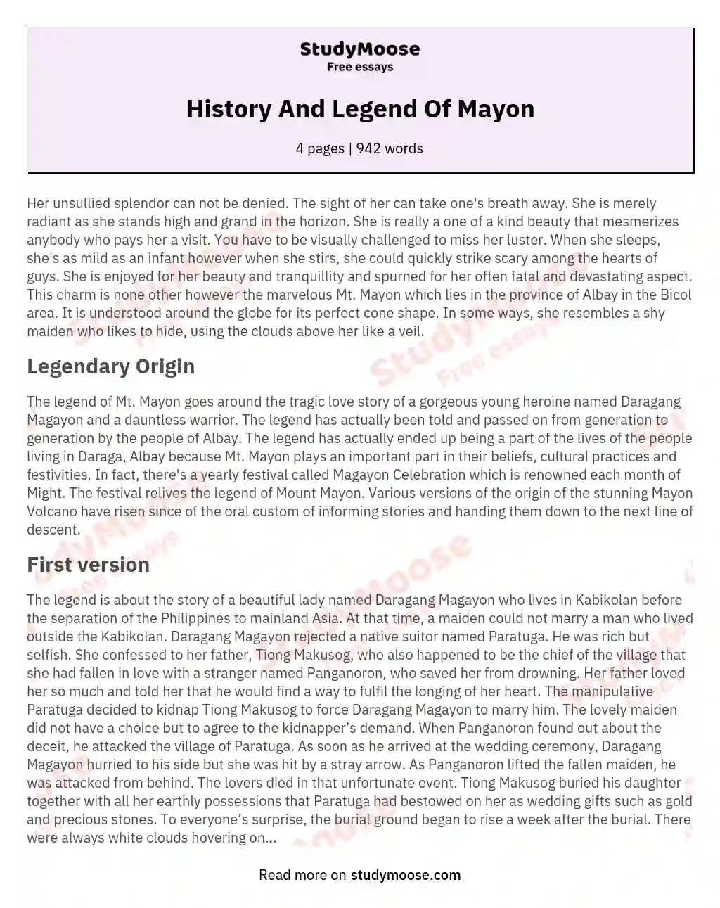 History And Legend Of Mayon essay