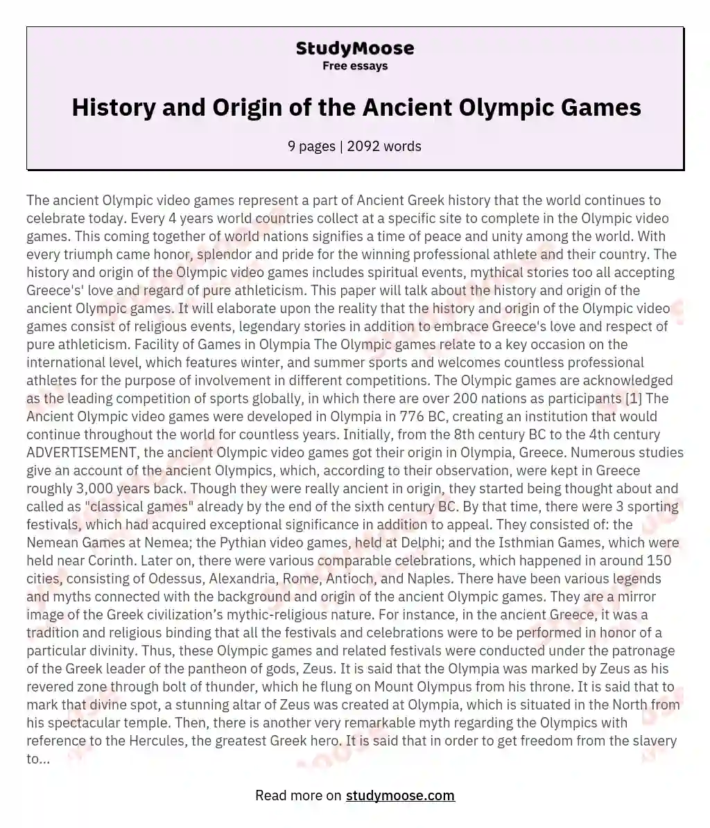History and Origin of the Ancient Olympic Games essay