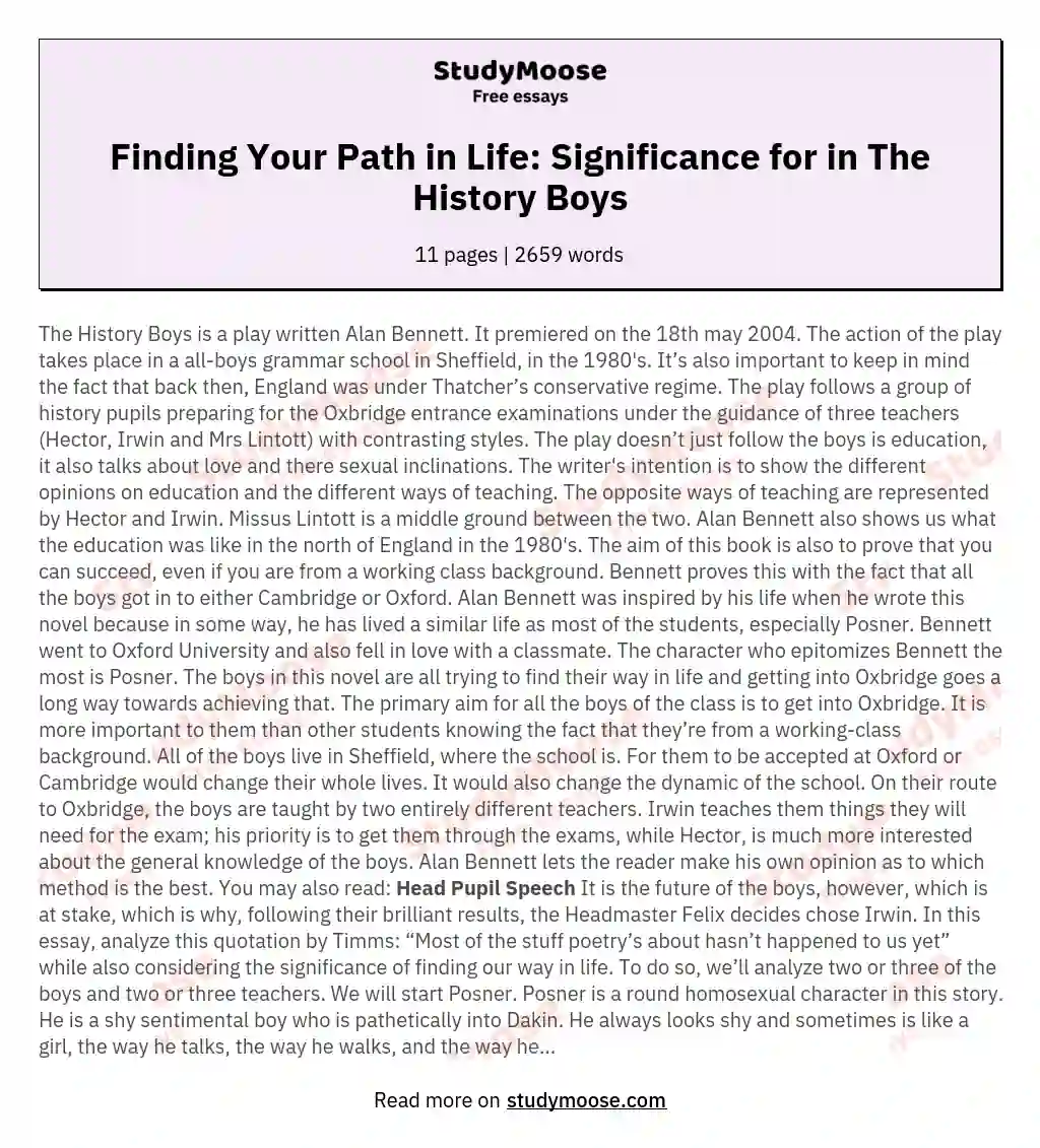 Finding Your Path in Life: Significance for in The History Boys essay