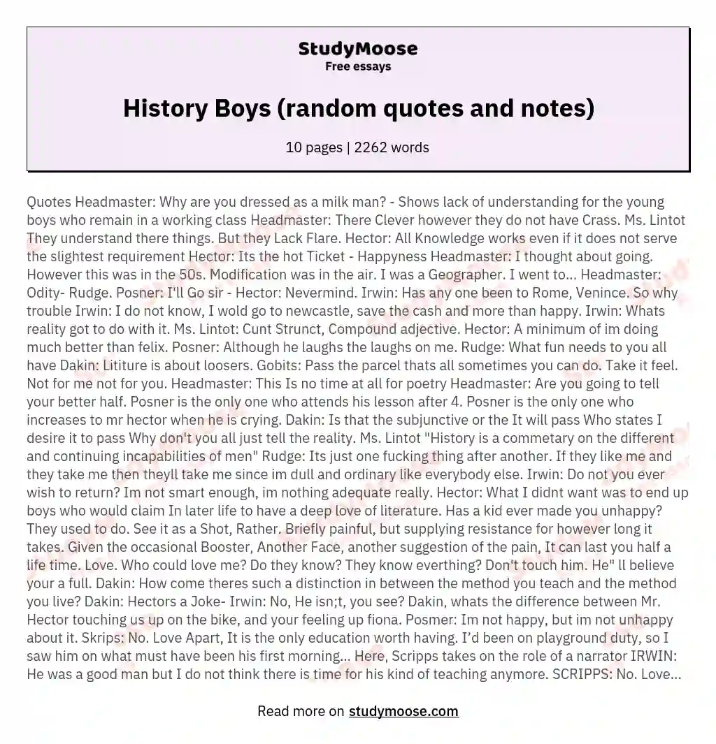 History Boys (random quotes and notes) essay