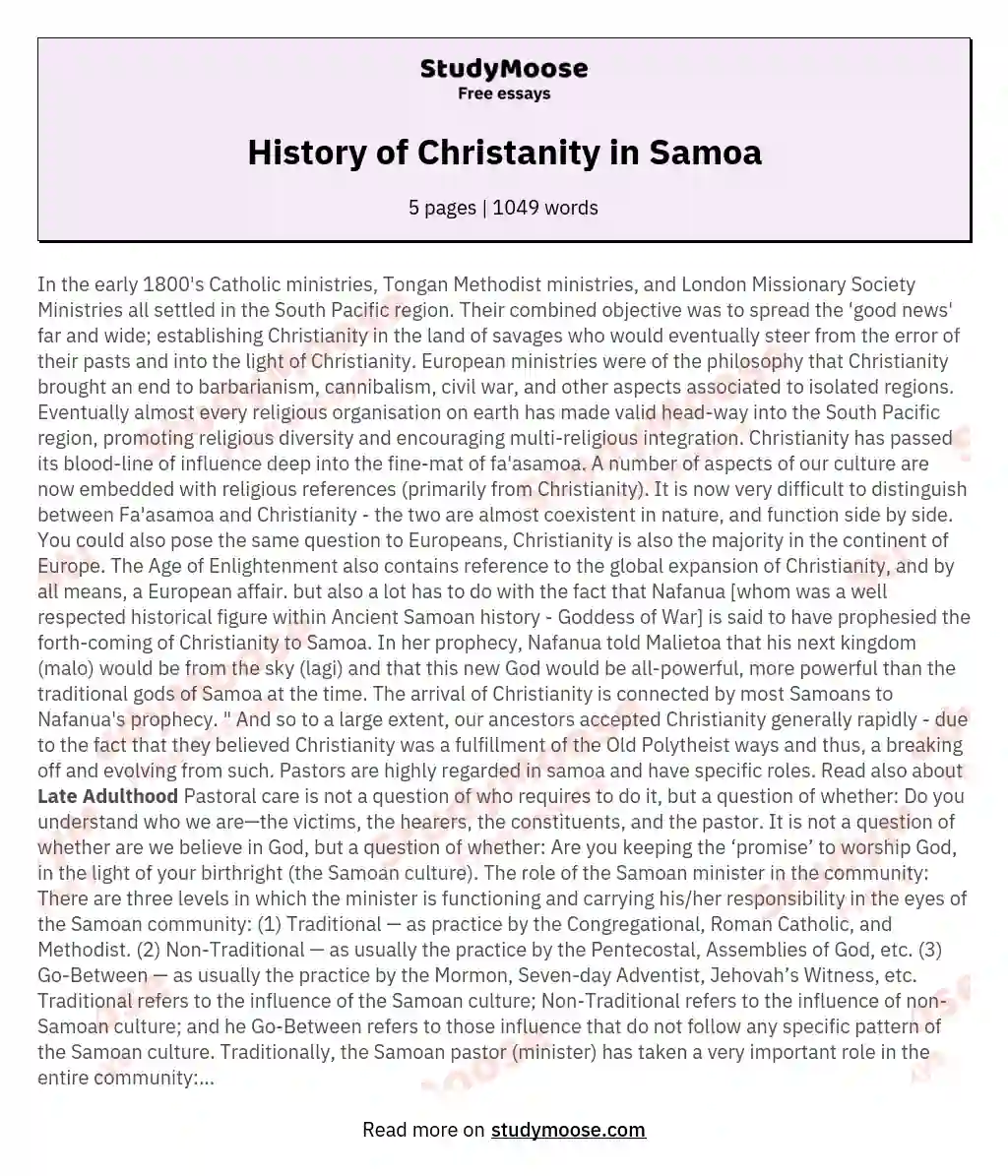 History of Christanity in Samoa essay