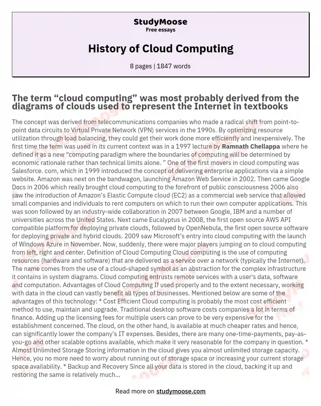 History of Cloud Computing essay
