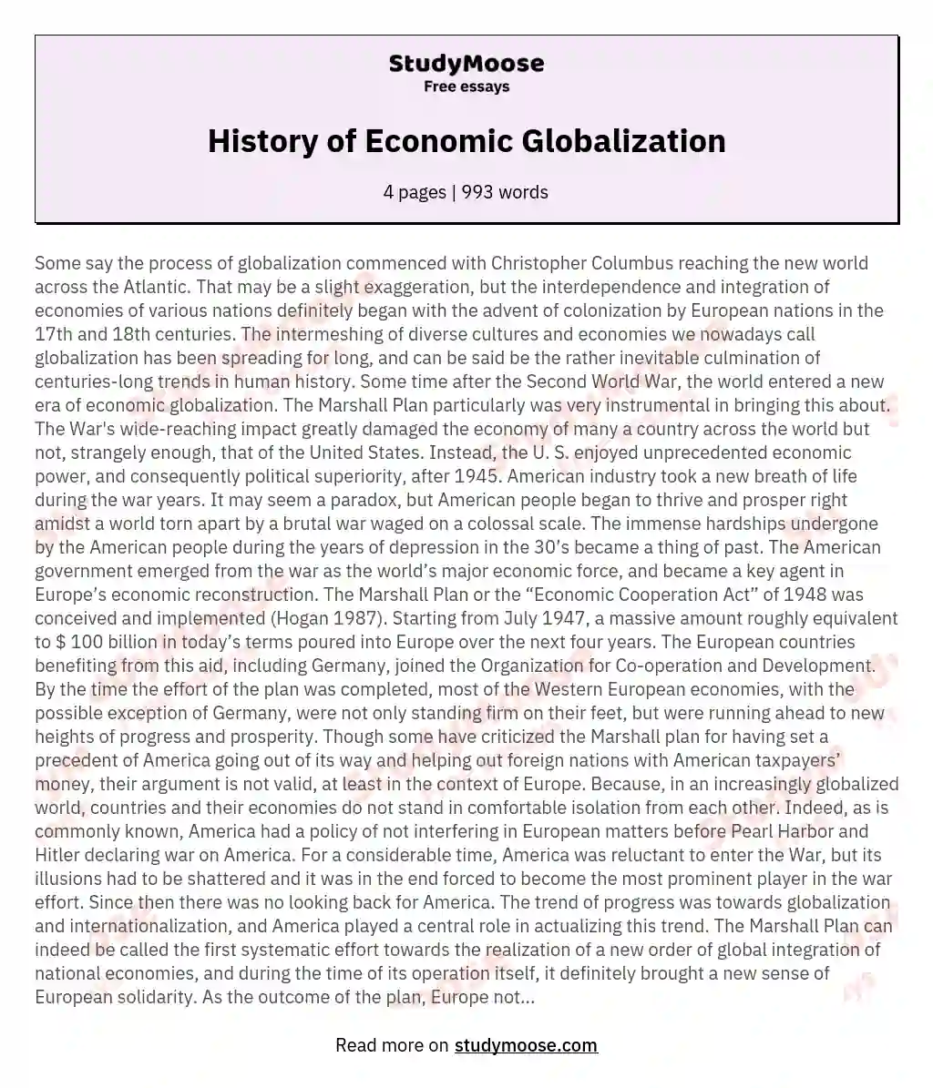 History of Economic Globalization essay