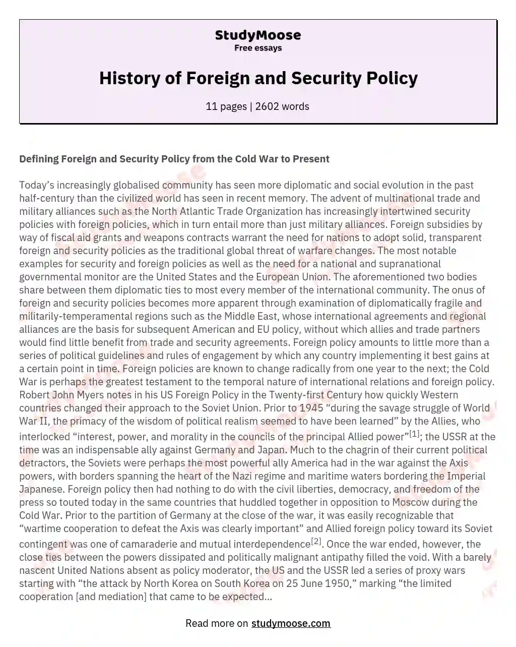History of Foreign and Security Policy essay