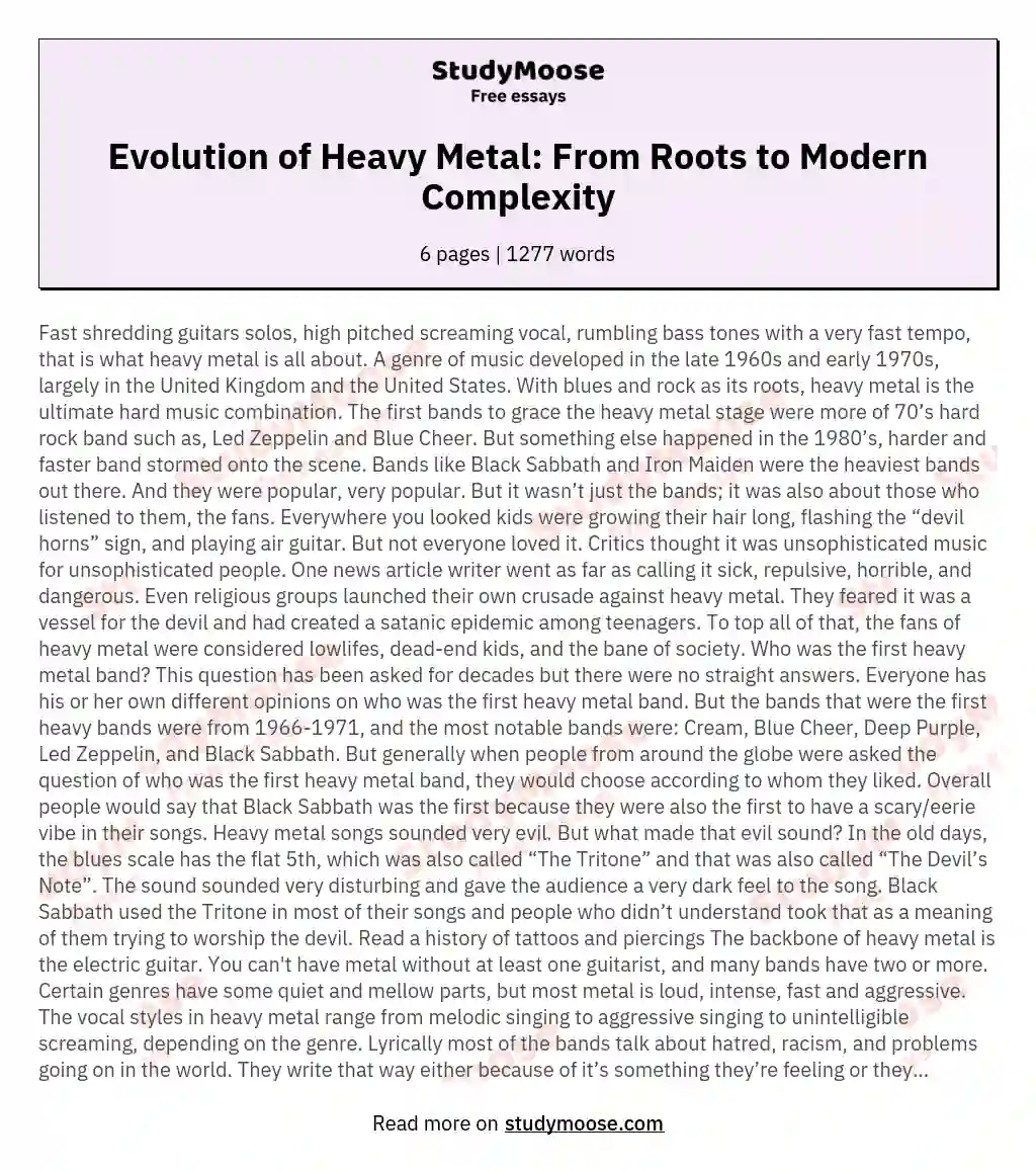 Evolution of Heavy Metal: From Roots to Modern Complexity essay