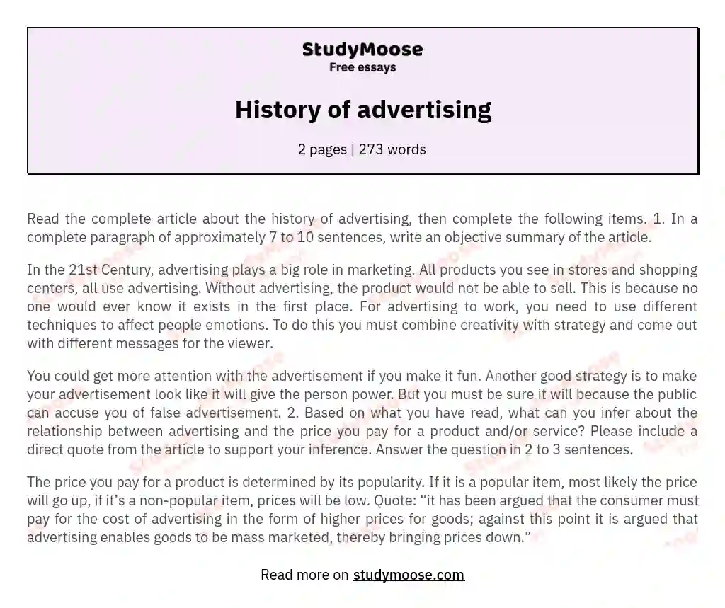 History of advertising essay