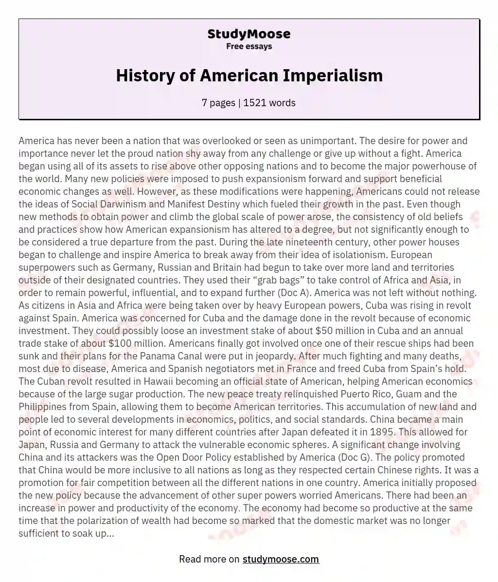 History of American Imperialism essay
