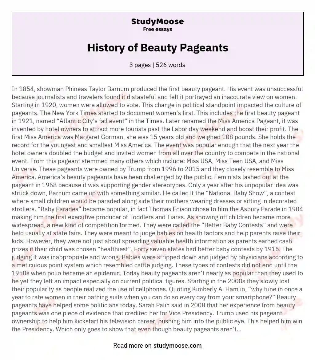 History of Beauty Pageants essay