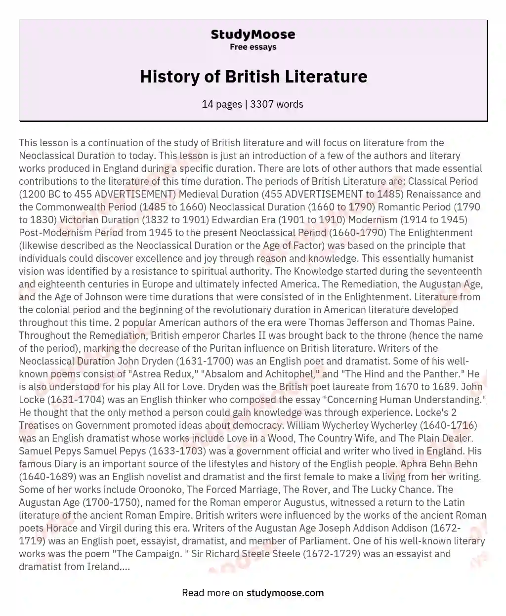 History of British Literature