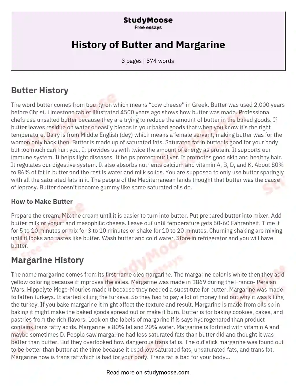 History of Butter and Margarine essay
