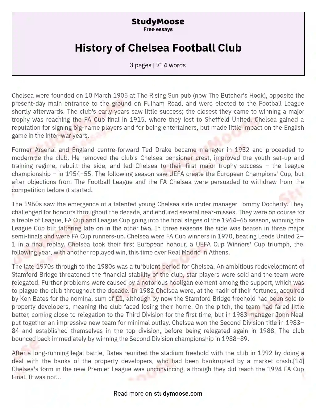 History of Chelsea Football Club essay