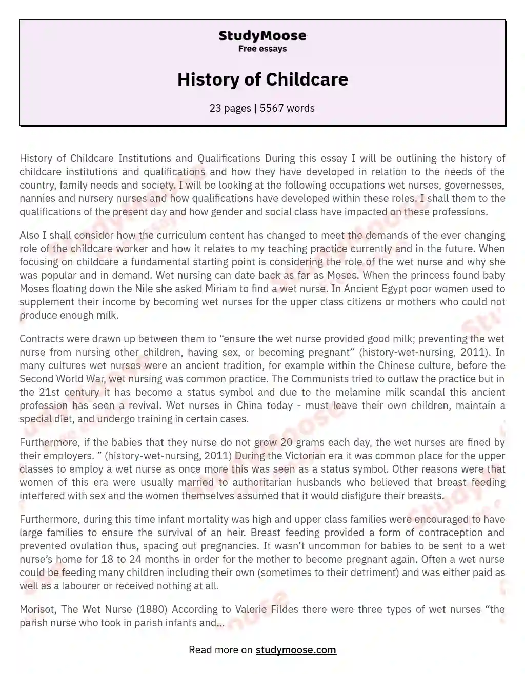 History of Childcare essay