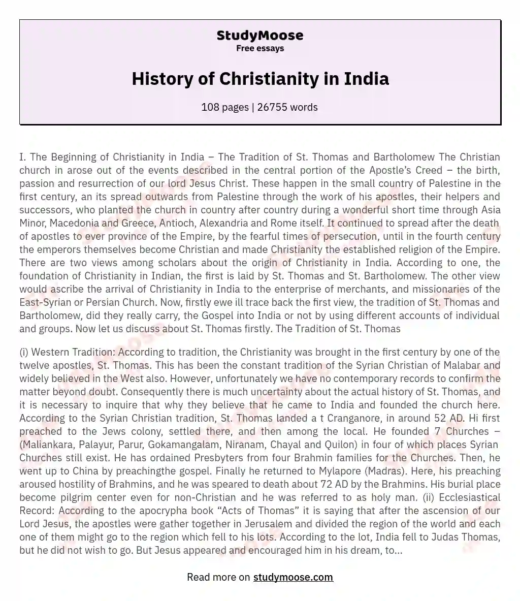 History of Christianity in India essay