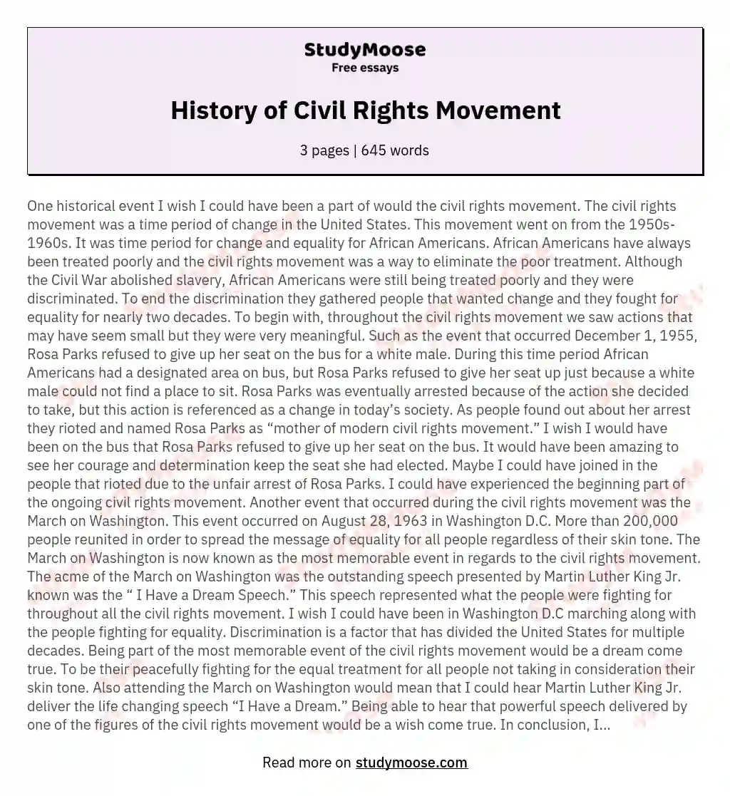 History of Civil Rights Movement essay