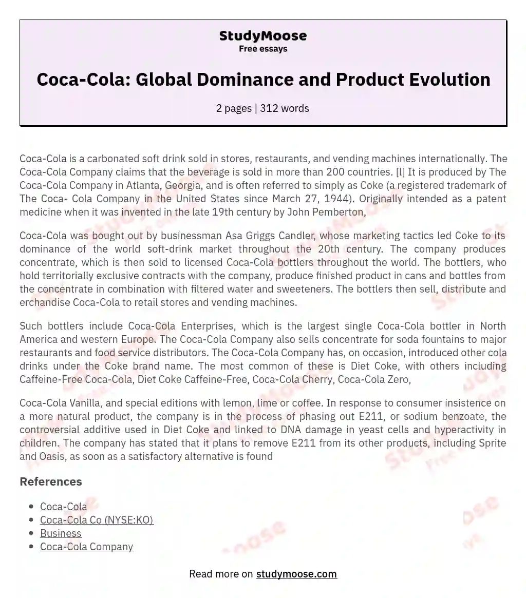 Coca-Cola: Global Dominance and Product Evolution essay