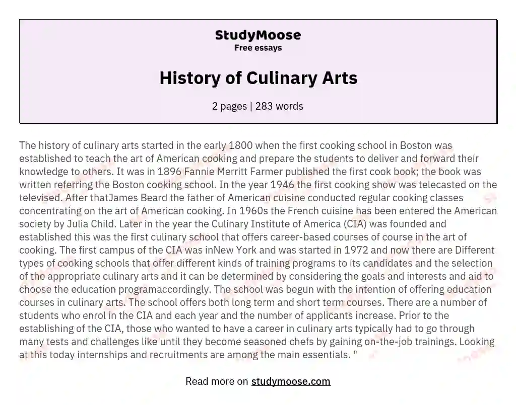 History of Culinary Arts