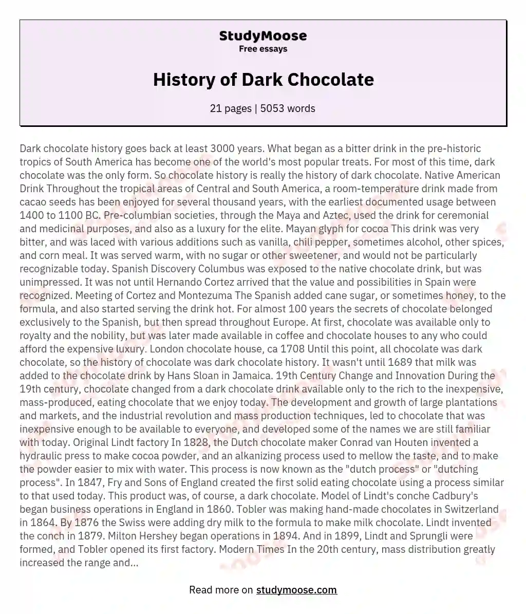 History of Dark Chocolate