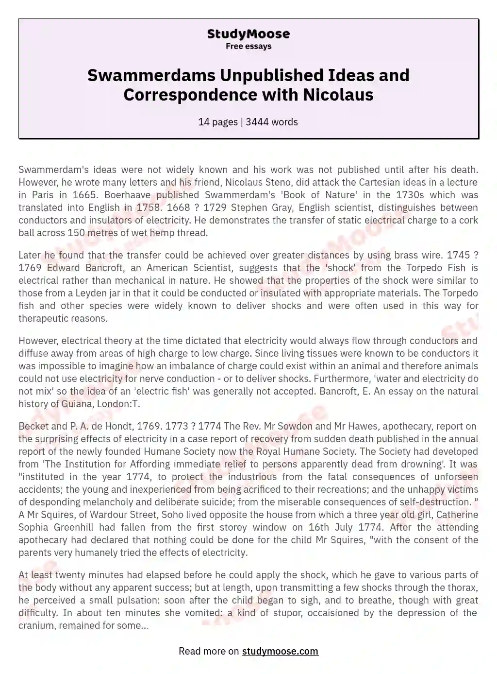 Swammerdams Unpublished Ideas and Correspondence with Nicolaus essay