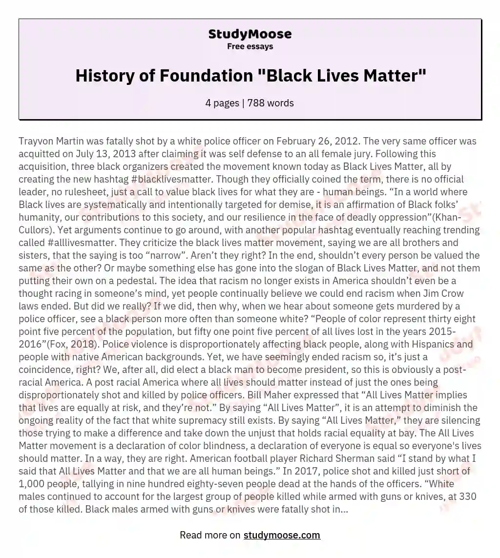 History of Foundation "Black Lives Matter" essay