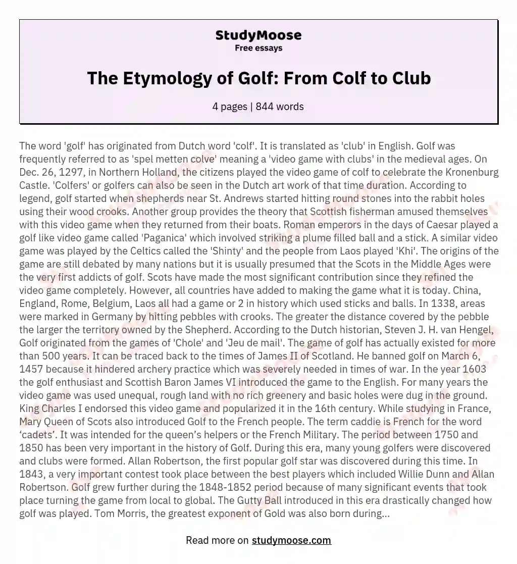 The Etymology of Golf: From Colf to Club