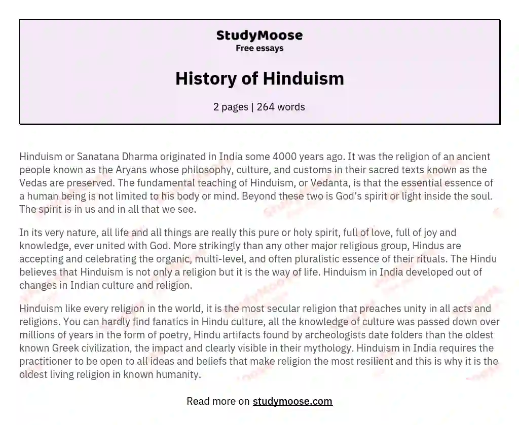 History of Hinduism essay