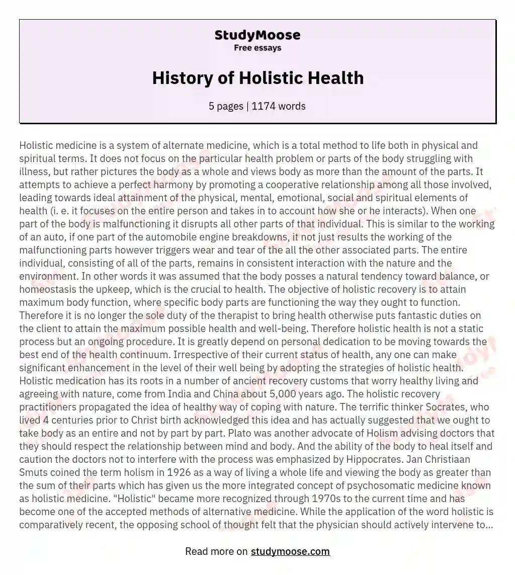 History of Holistic Health