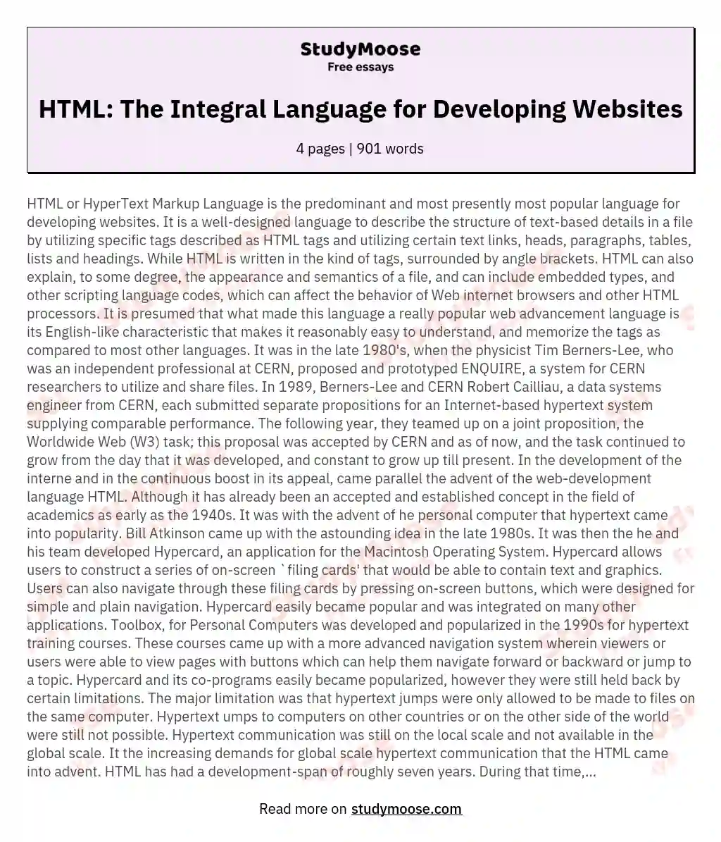 HTML: The Integral Language for Developing Websites