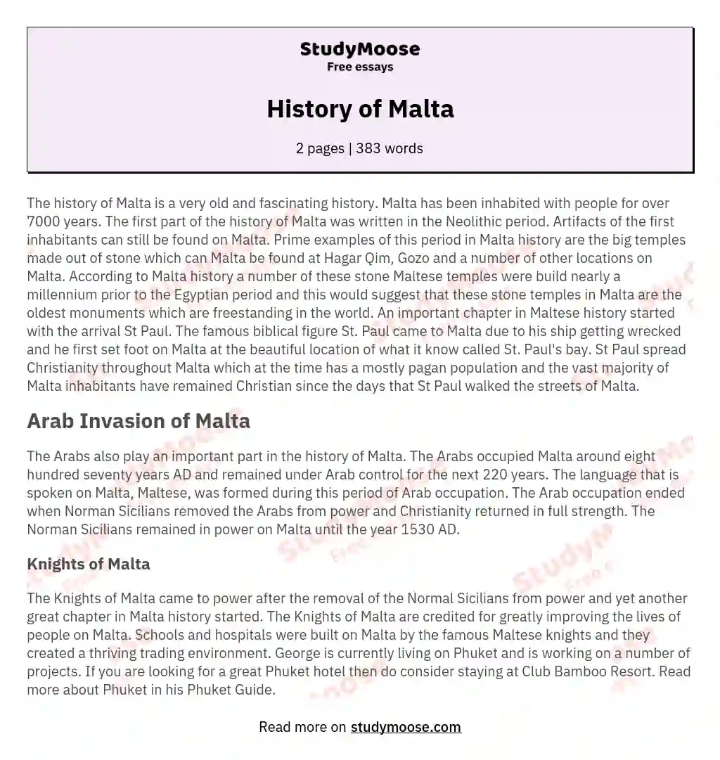 History of Malta essay