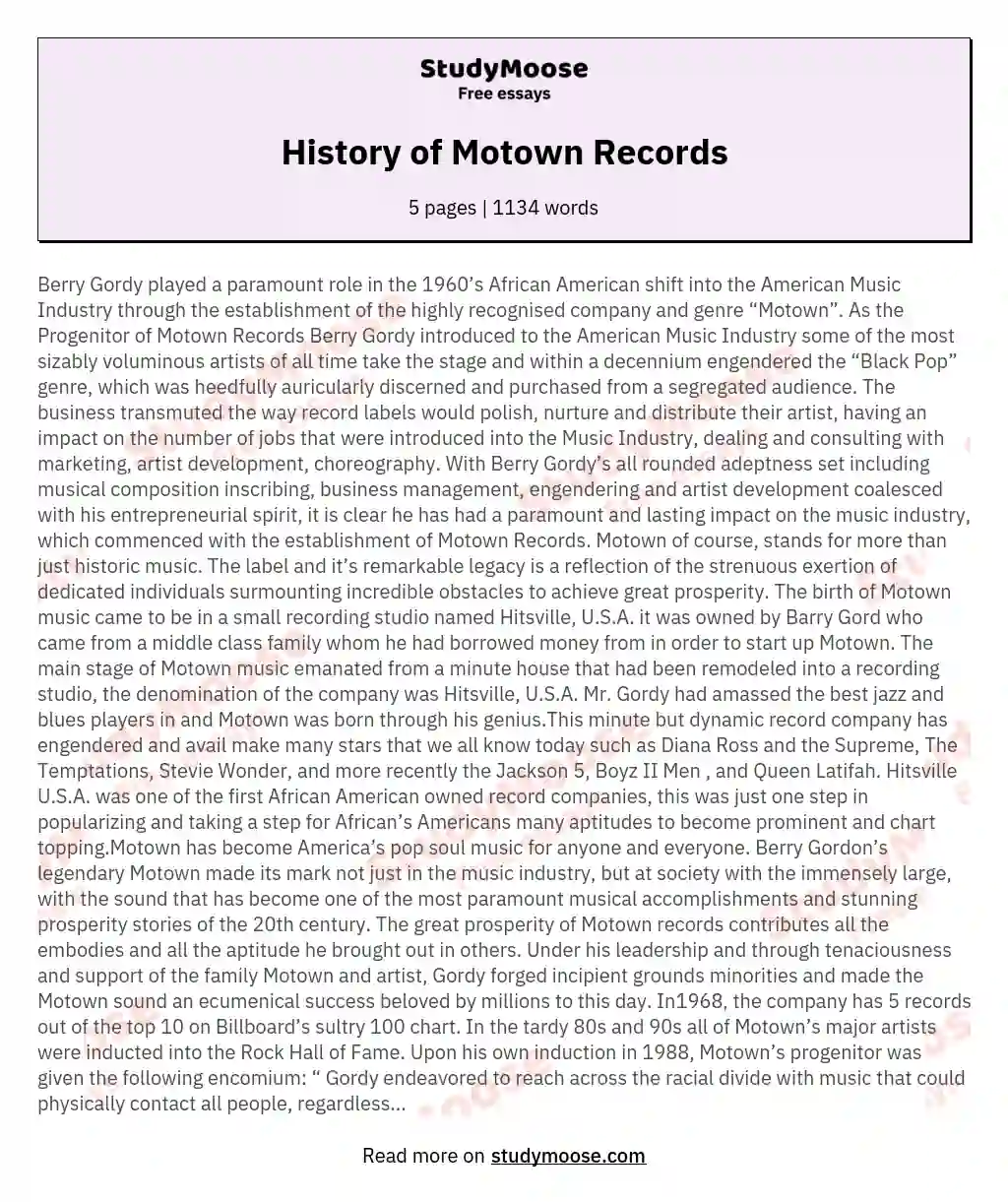History of Motown Records essay