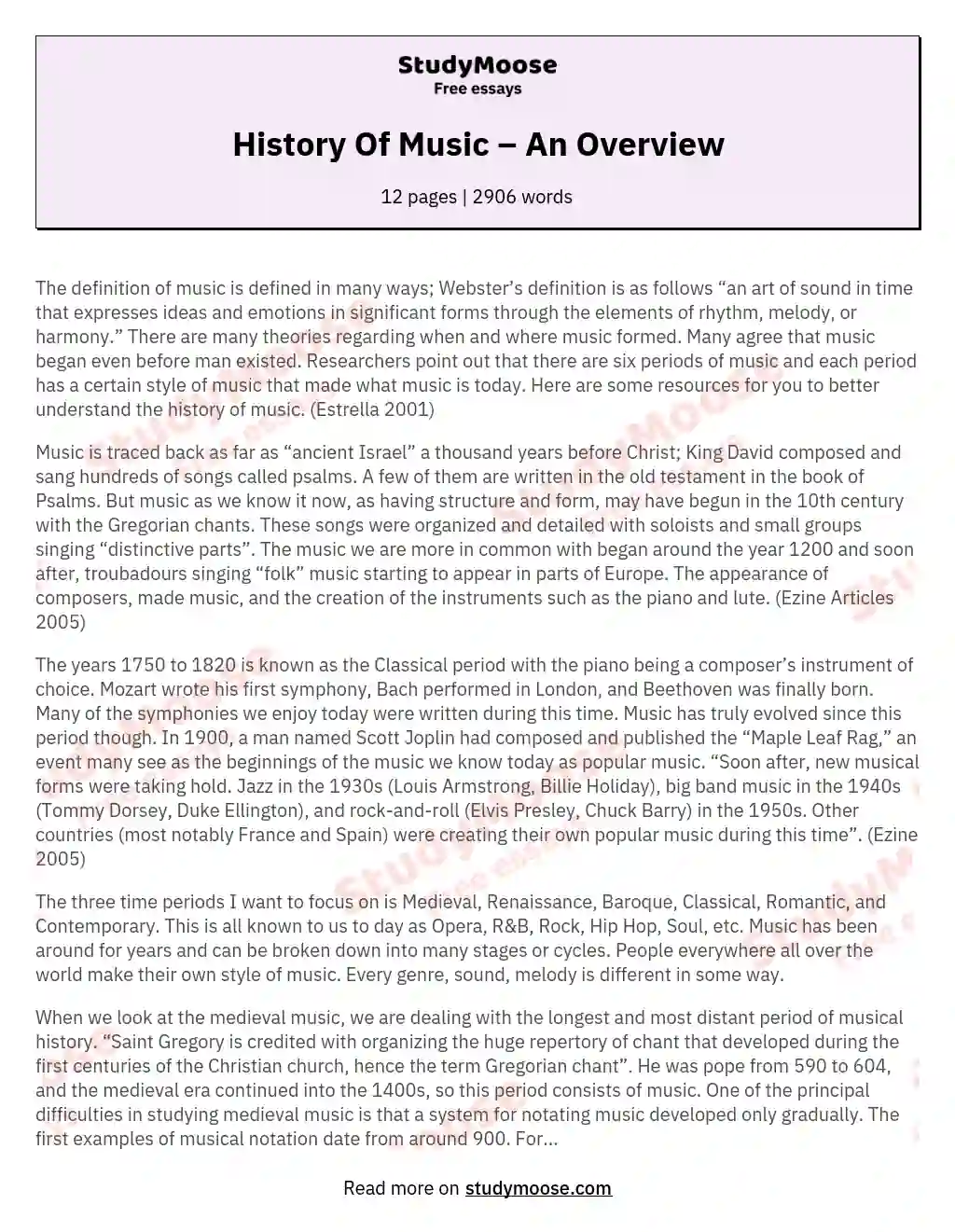 History Of Music – An Overview essay