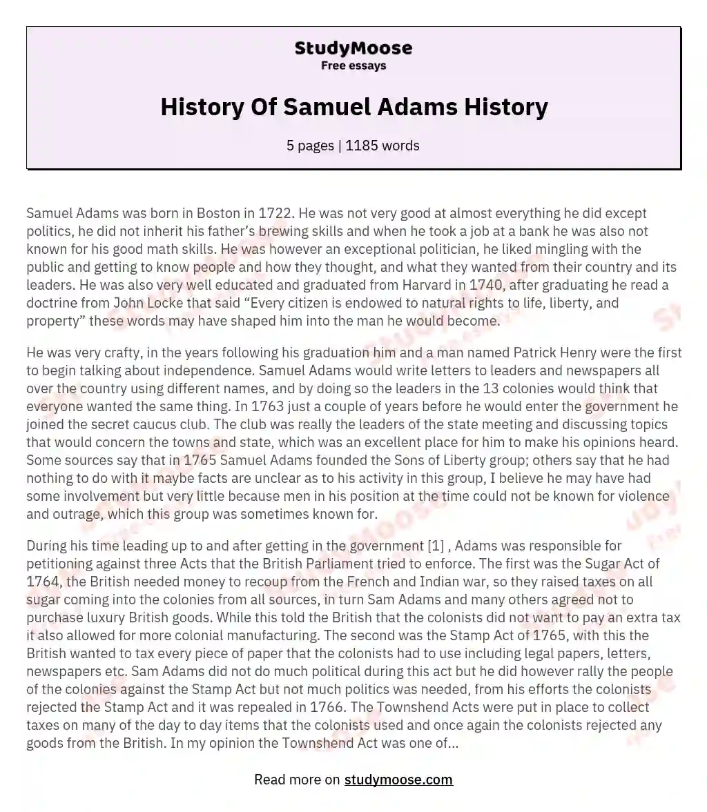 History Of Samuel Adams History essay