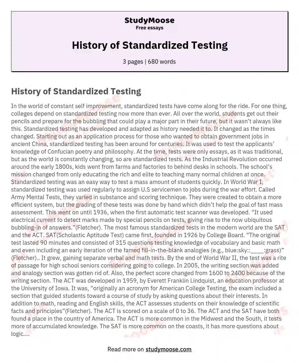History of Standardized Testing
