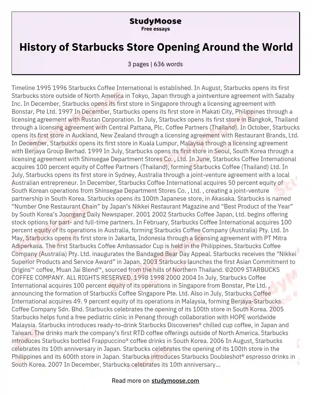History of Starbucks Store Opening Around the World essay