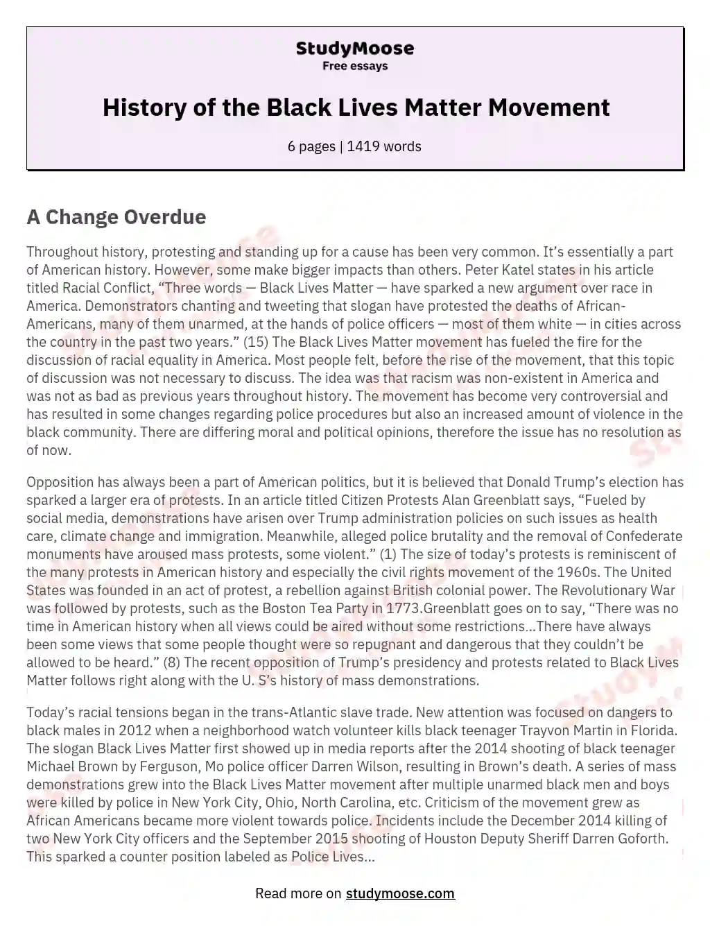 History of the Black Lives Matter Movement essay
