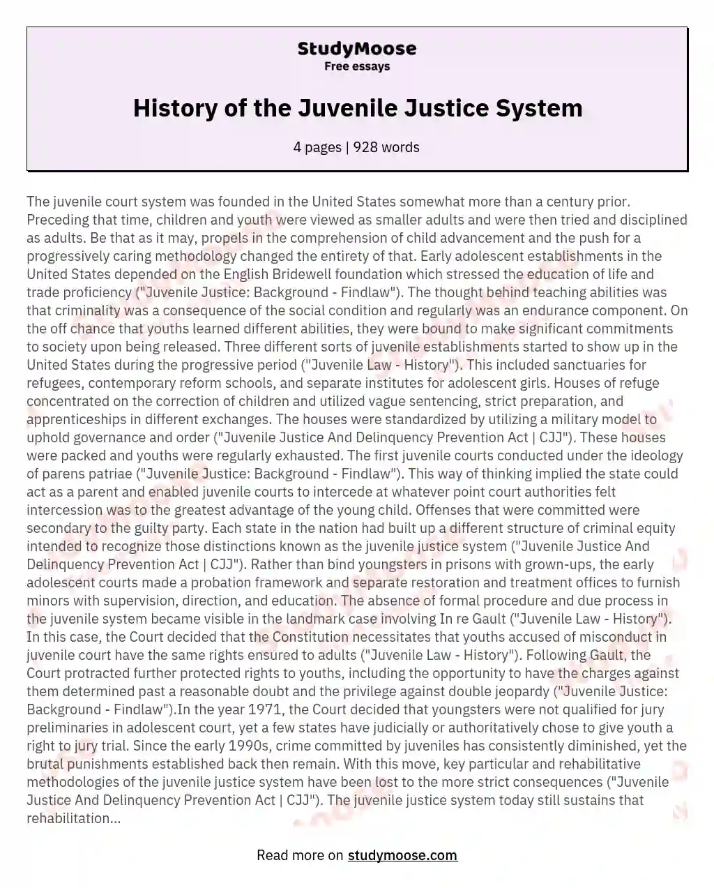 History of the Juvenile Justice System