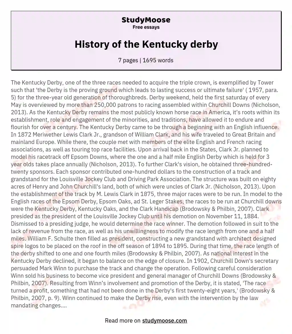 History of the Kentucky derby essay