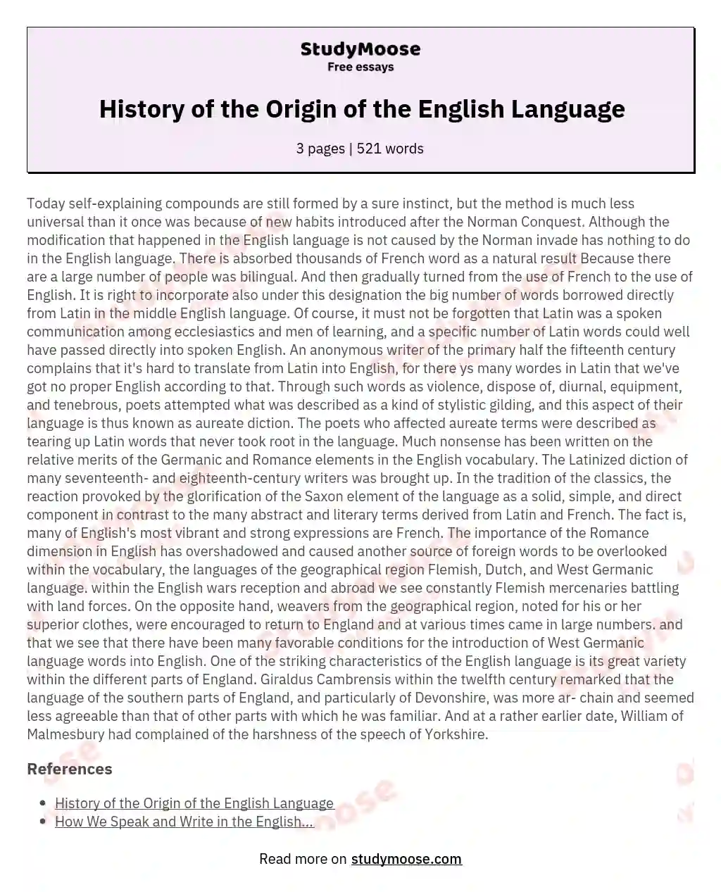 History of the Origin of the English Language essay