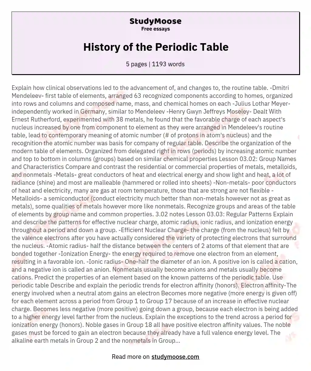 History of the Periodic Table essay