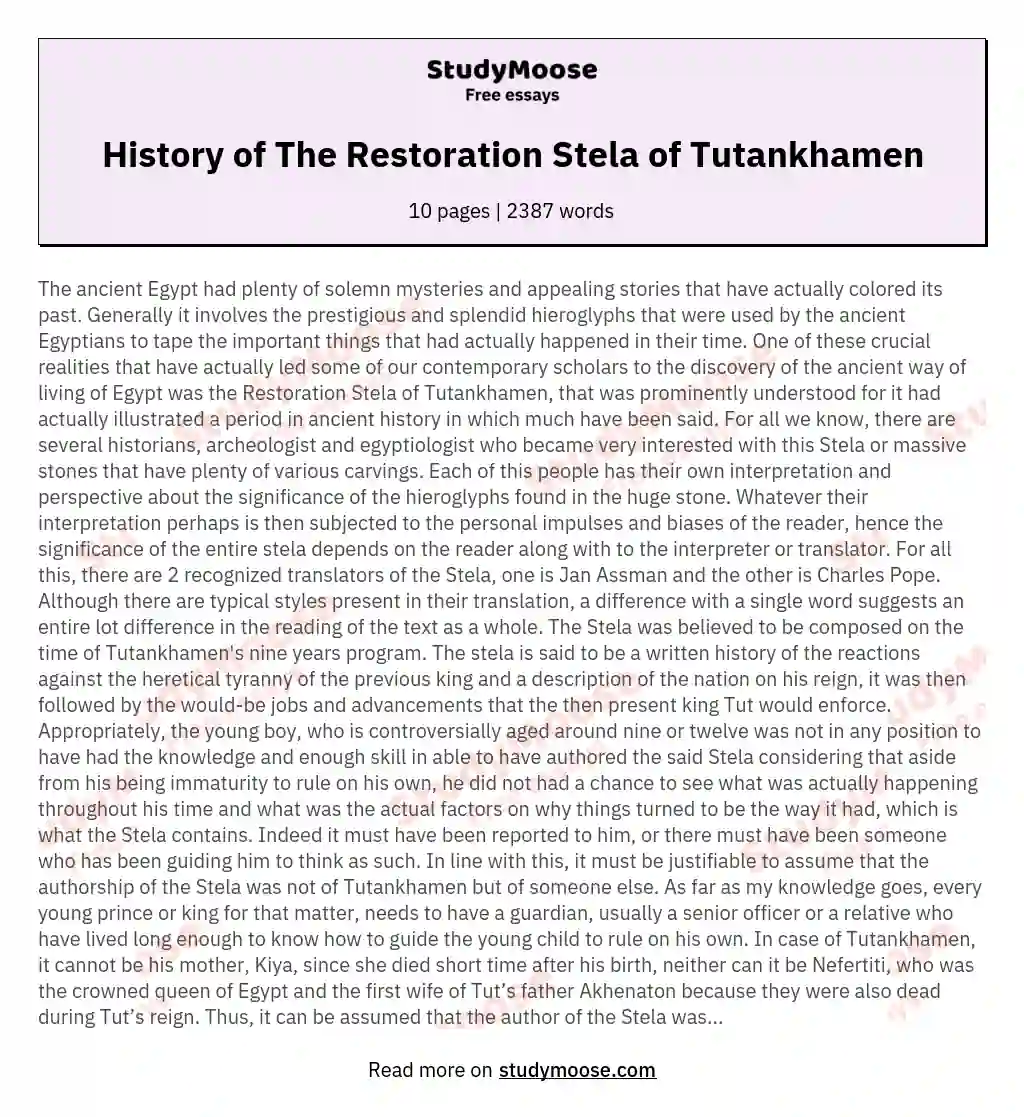 History of The Restoration Stela of Tutankhamen essay
