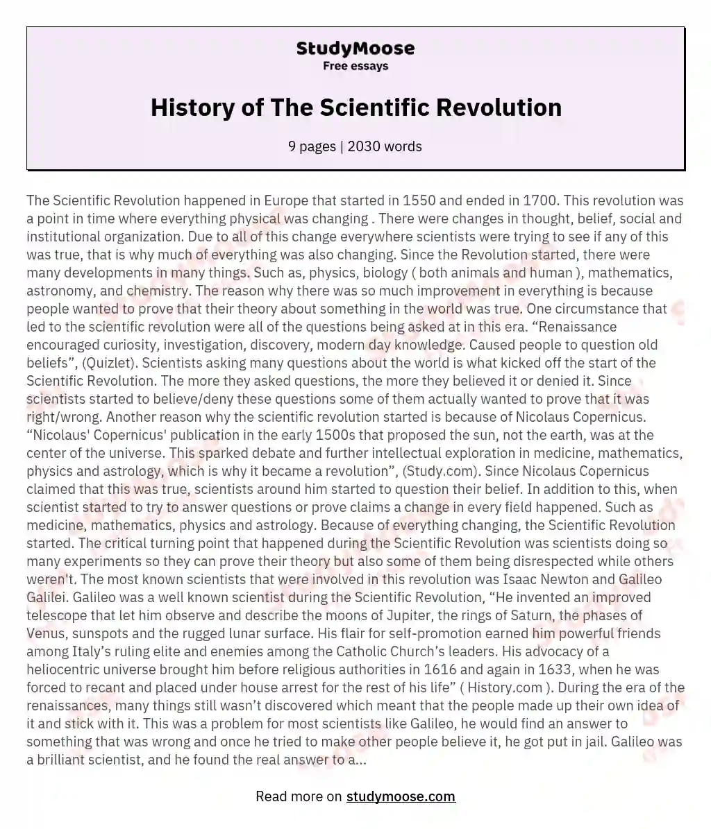 History of The Scientific Revolution essay