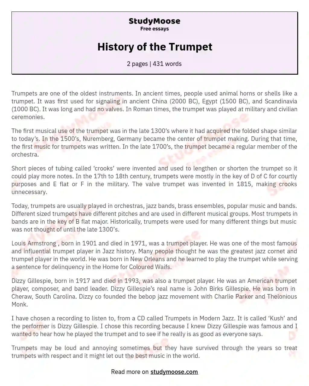 History of the Trumpet essay