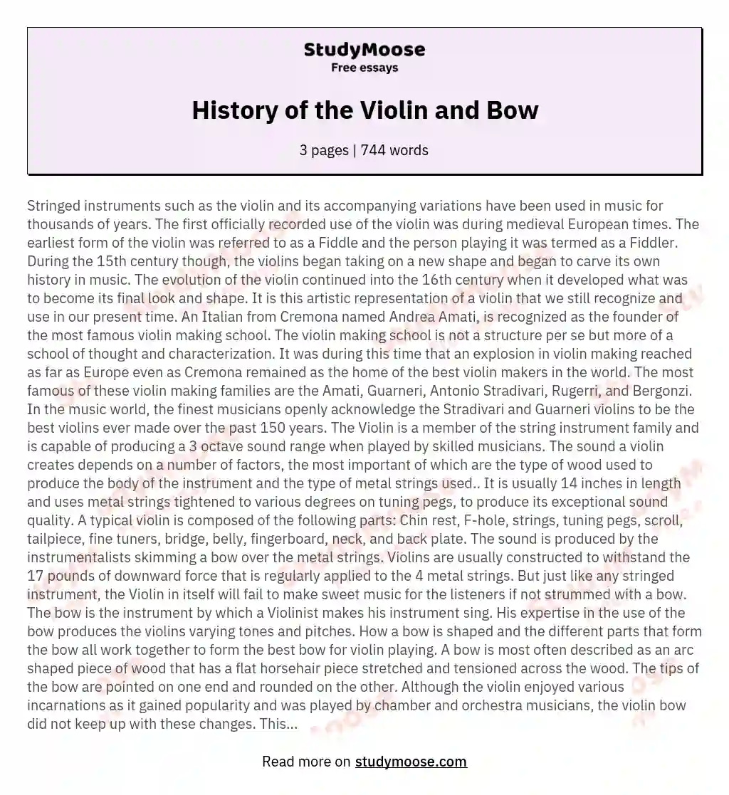 History of the Violin and Bow essay