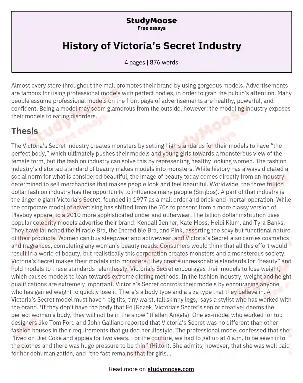 History of Victoria’s Secret Industry essay